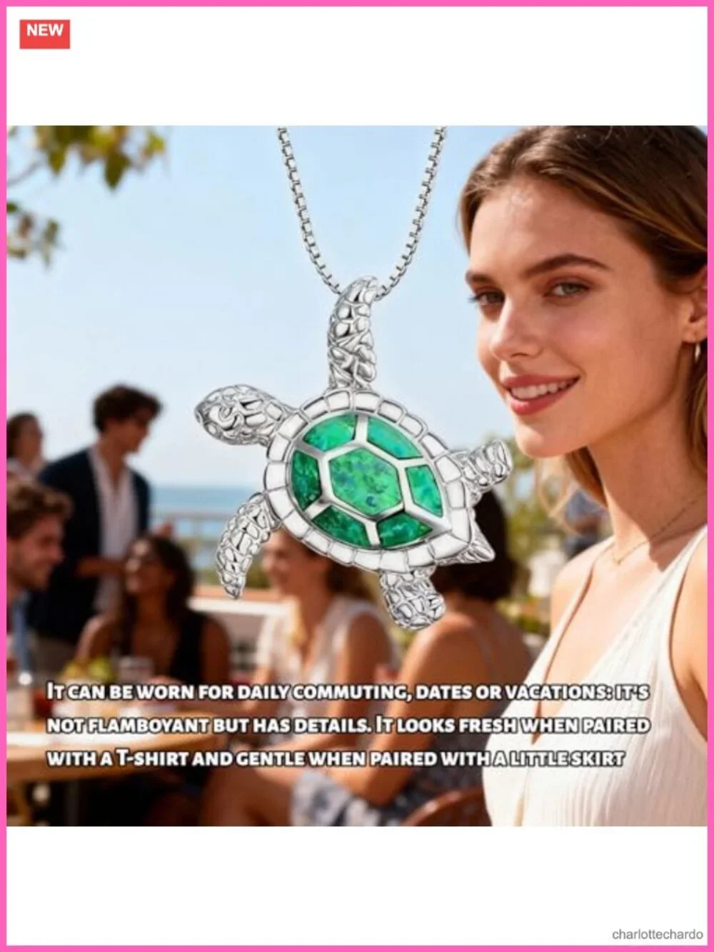 Sea Turtle Pendant Necklace Silver Plated Link Chain Adjustable Animal Jewelry